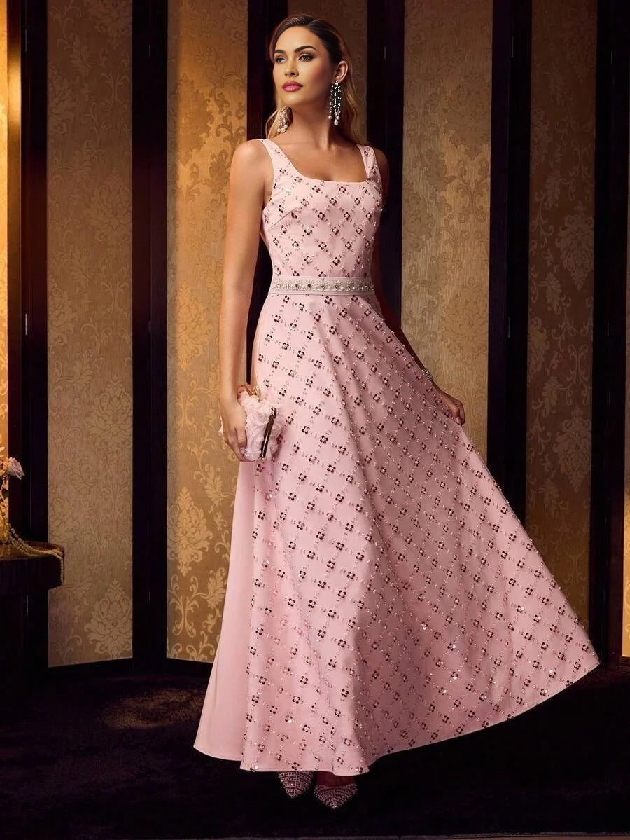 Soiréza SEQUIN FLORAL EMBROIDERY LONG DRESS