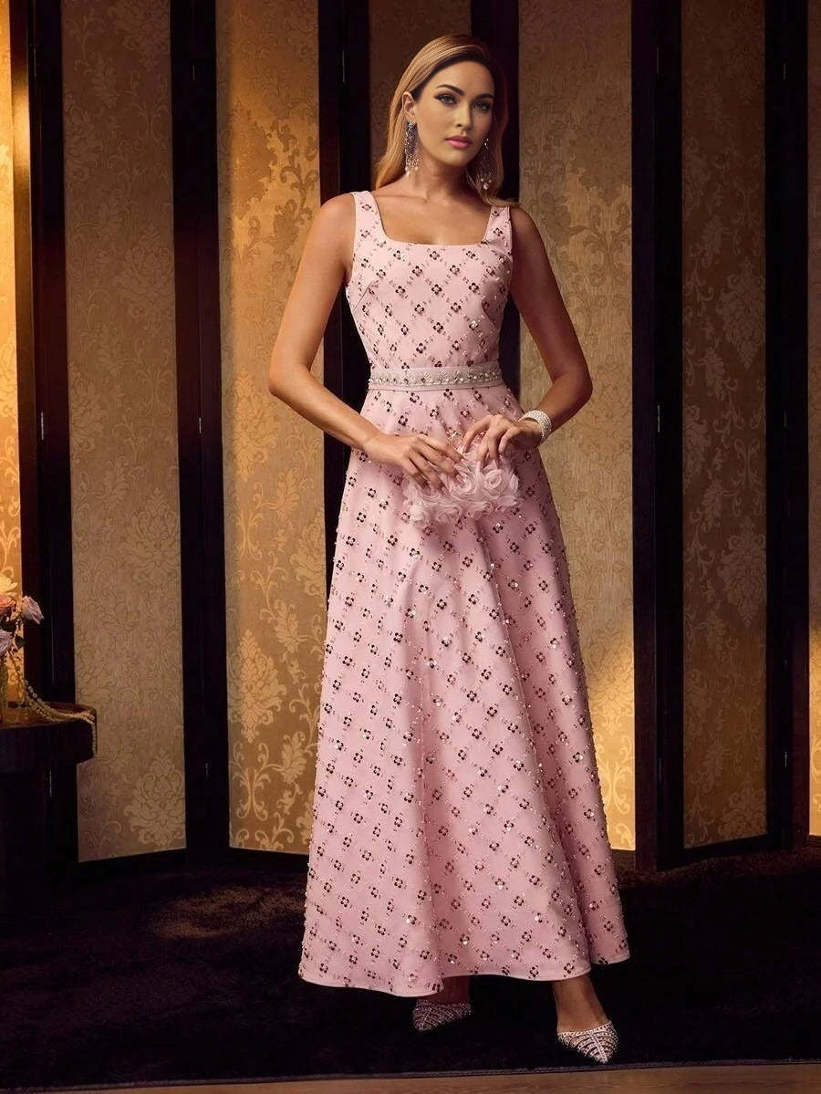 Soiréza SEQUIN FLORAL EMBROIDERY LONG DRESS