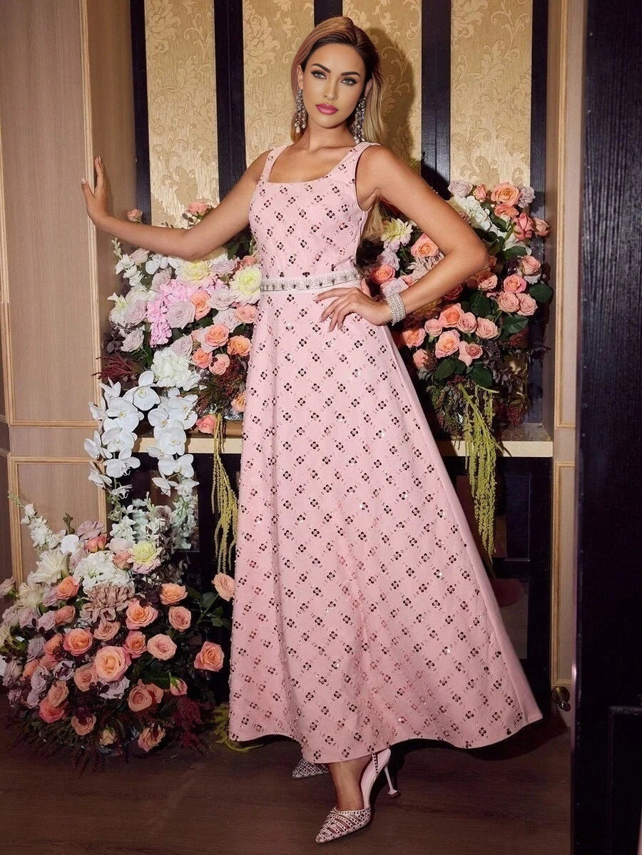 Soiréza SEQUIN FLORAL EMBROIDERY LONG DRESS