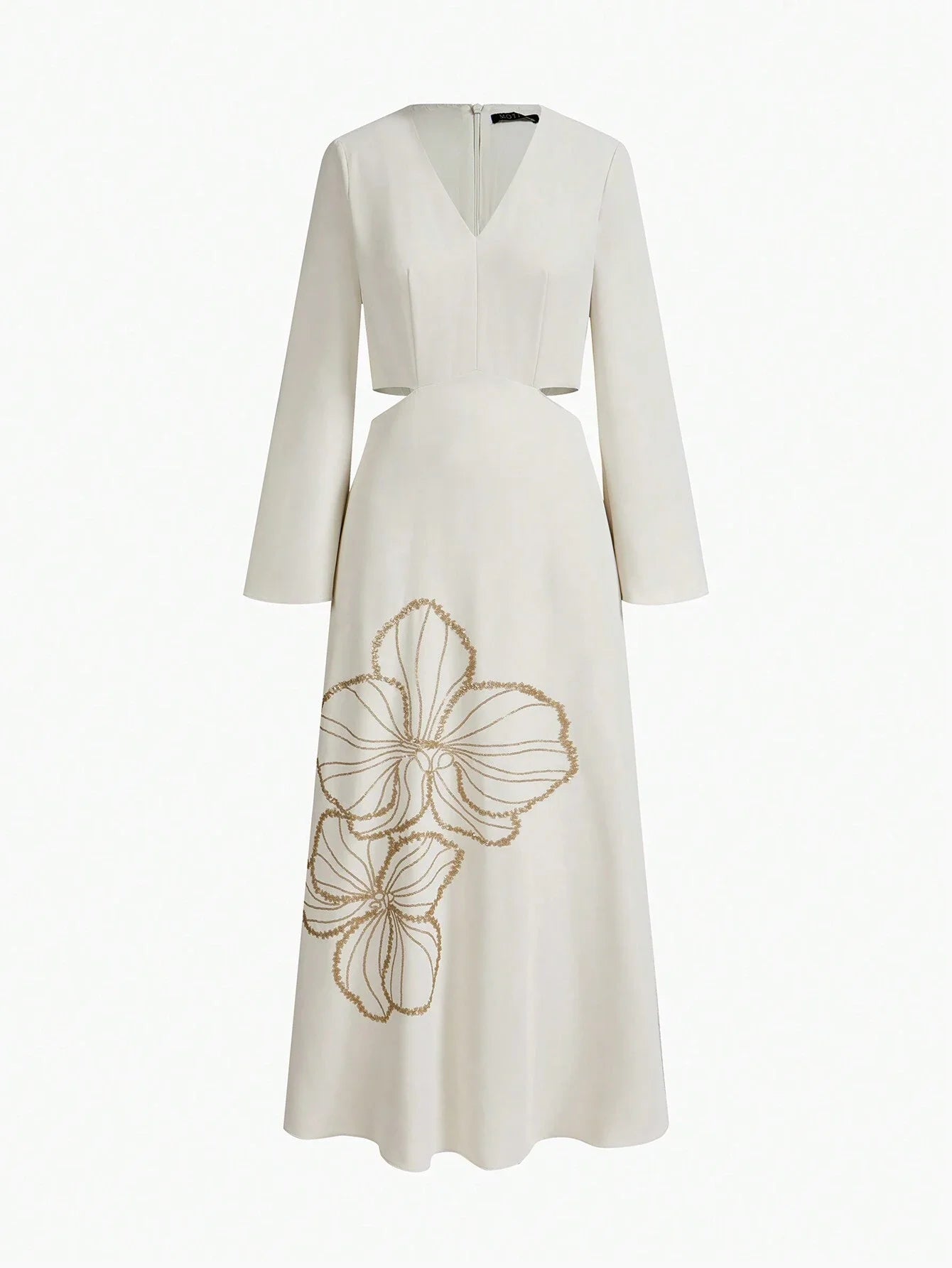 Soiréza SEQUIN FLORAL PATTERN VNECK CUTOUT WAIST COCKTAIL DRESS