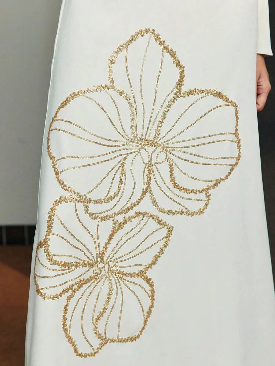 Soiréza SEQUIN FLORAL PATTERN VNECK CUTOUT WAIST COCKTAIL DRESS