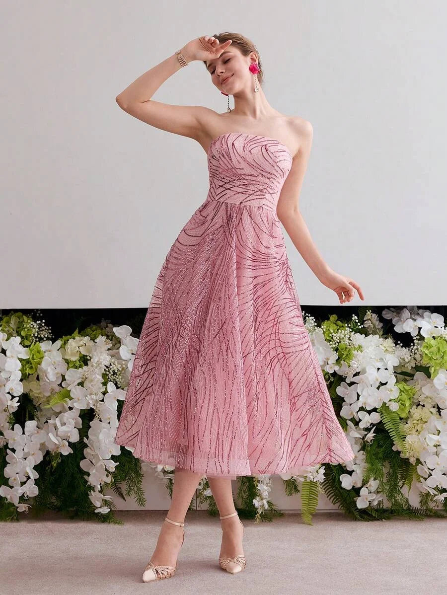 Soiréza SEQUIN STRAPLESS COCKTAIL DRESS