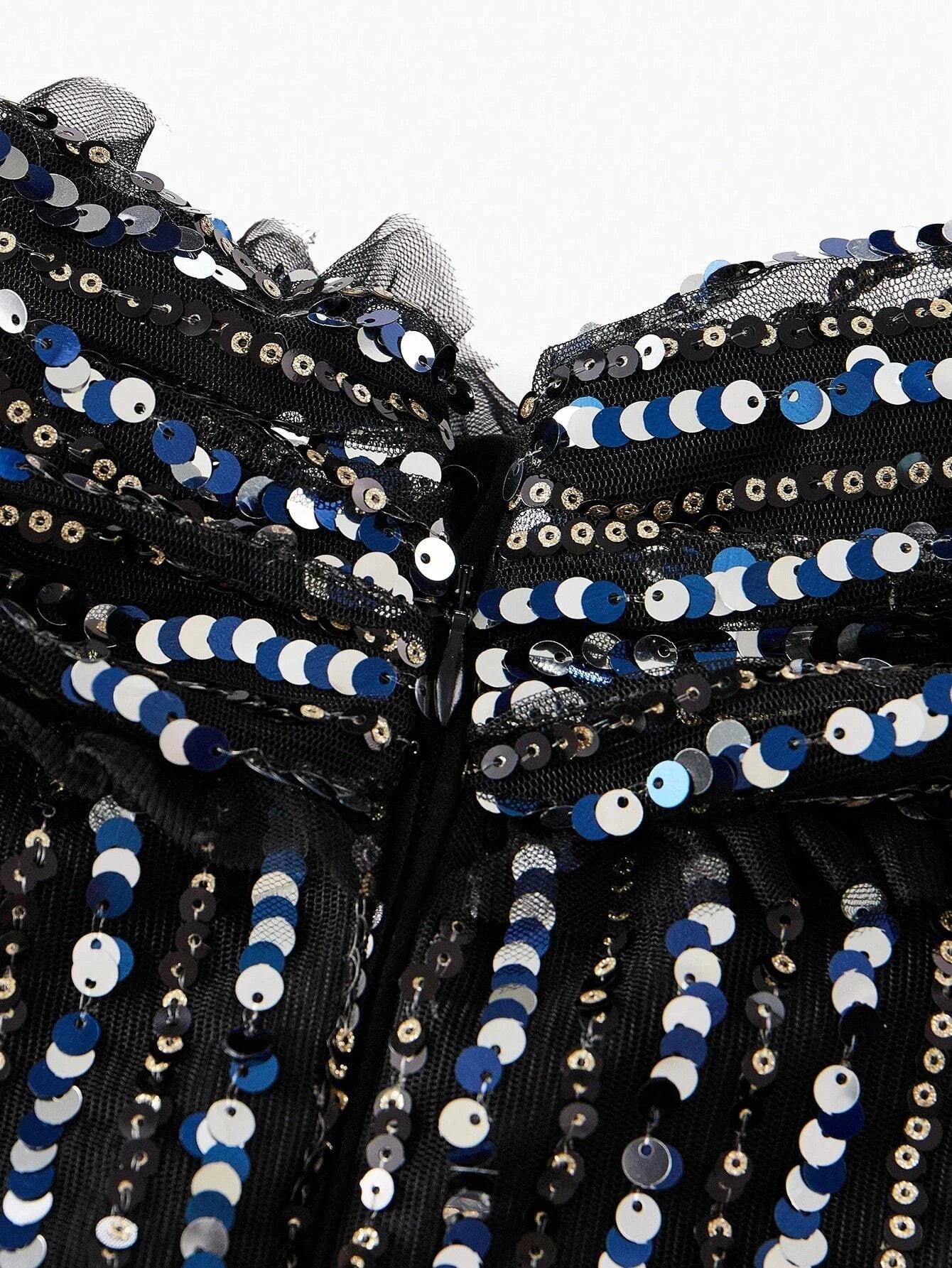 Soiréza SEQUINS OFF SHOULDER MESH FRILL TRIM COCKTAIL DRESS