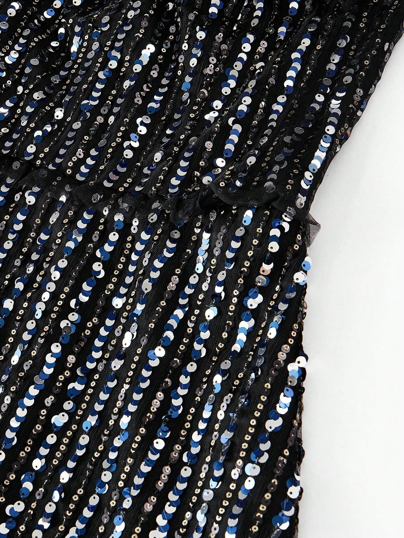 Soiréza SEQUINS OFF SHOULDER MESH FRILL TRIM COCKTAIL DRESS