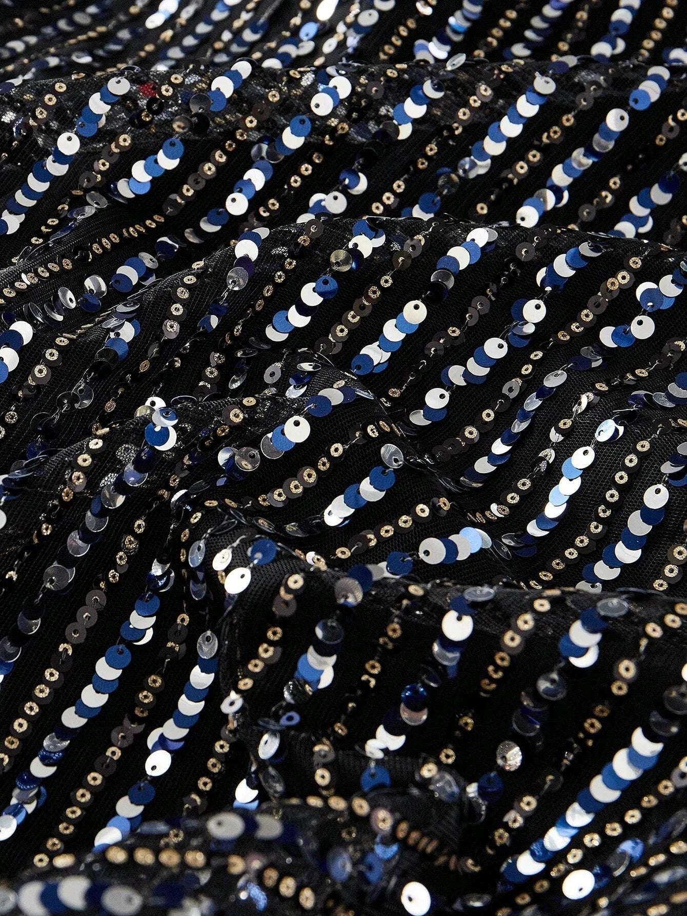 Soiréza SEQUINS OFF SHOULDER MESH FRILL TRIM COCKTAIL DRESS