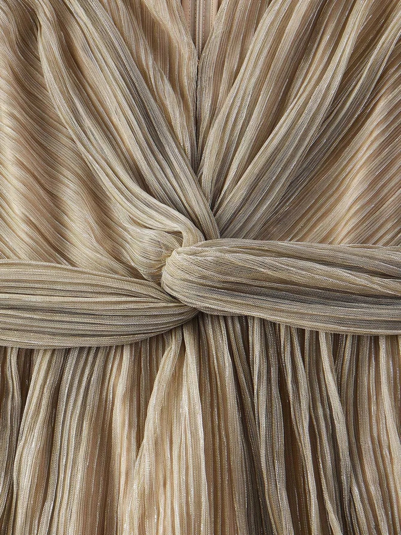 Soiréza SOLID VNECK FLARE SLEEVE TWIST WAIST LAYERED RUFFLE HEM PLISSE COCKTAIL DRESS