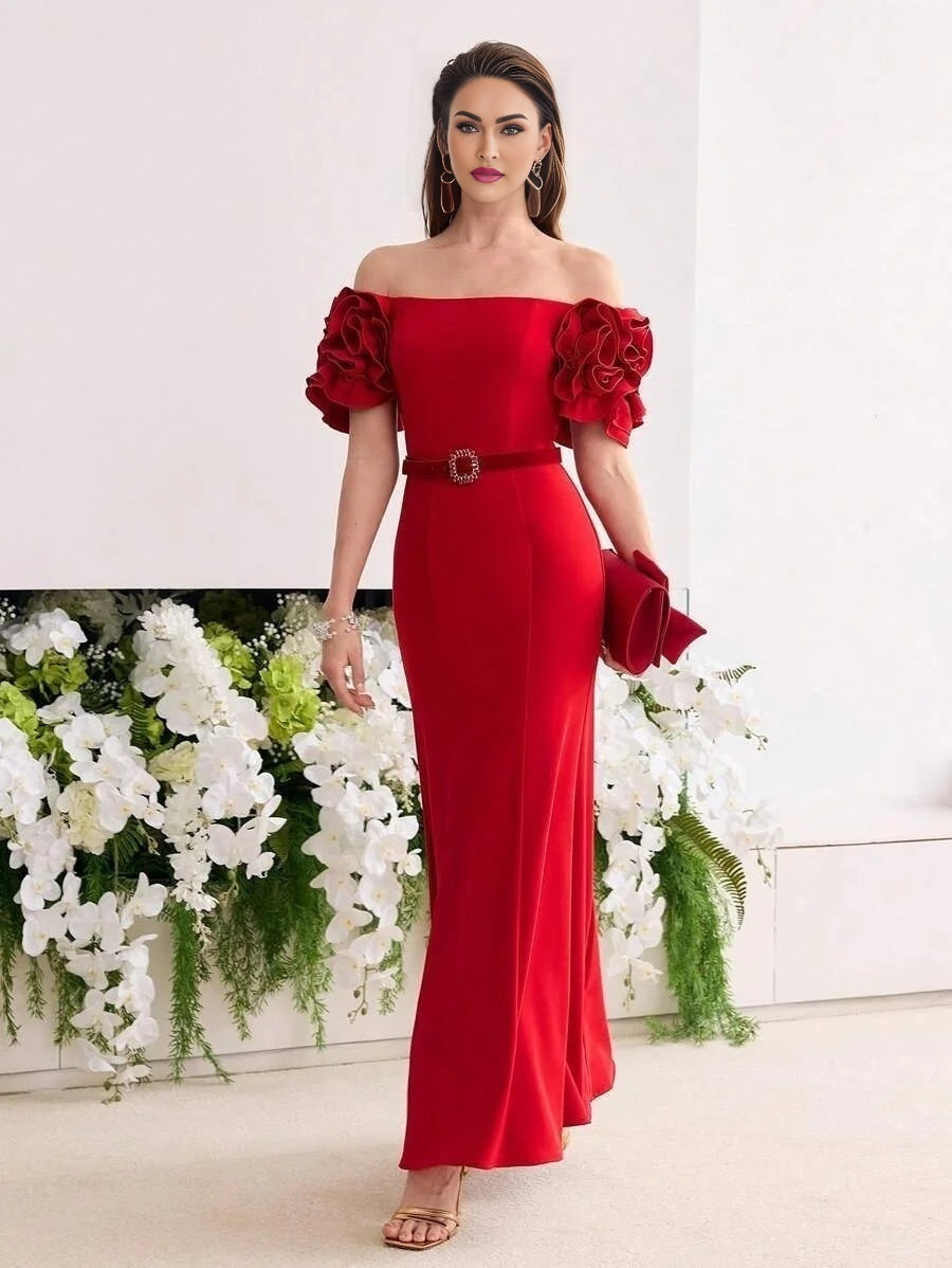 Soiréza STEREO FLORAL OFF SHOULDER COCKTAIL DRESS