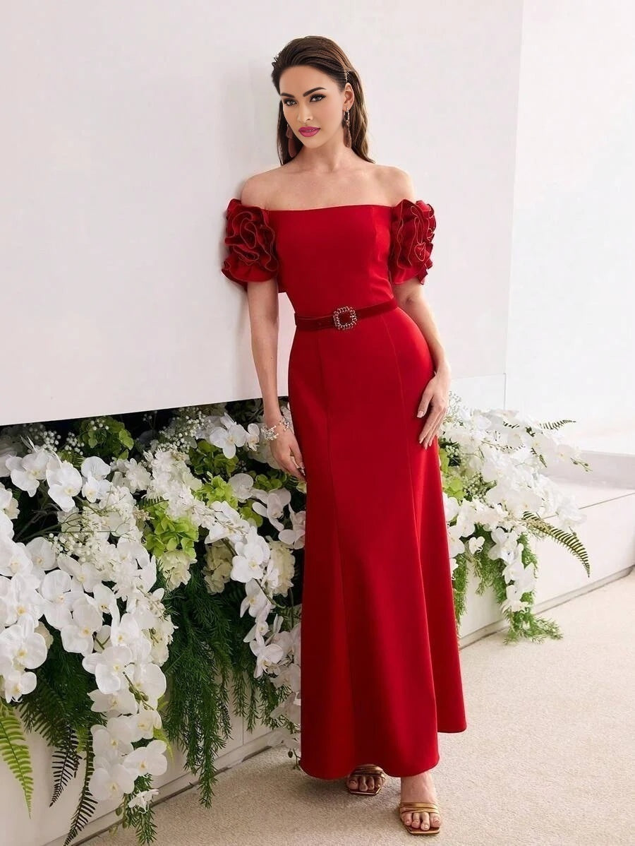 Soiréza STEREO FLORAL OFF SHOULDER COCKTAIL DRESS