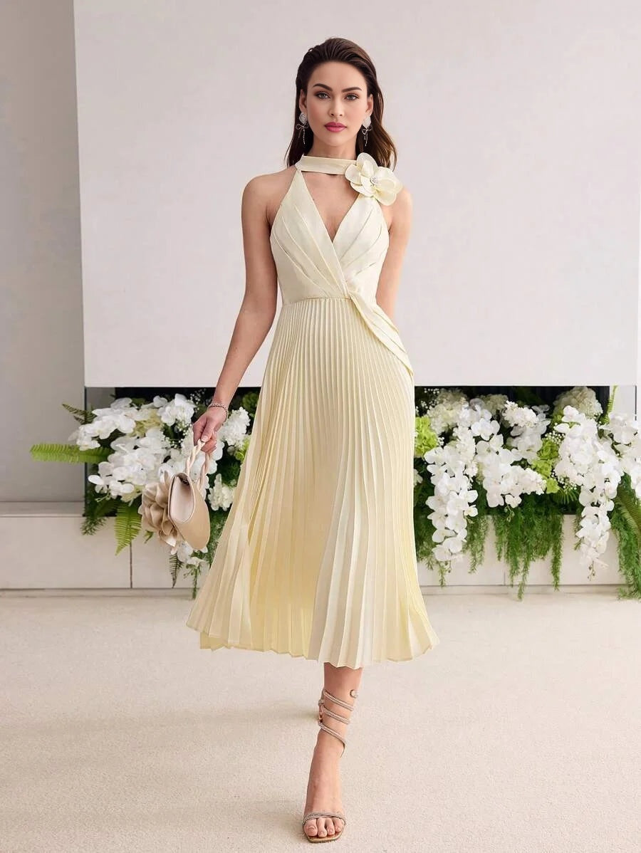 Soiréza STEREO FLORAL PLEATED COCKTAIL DRESS