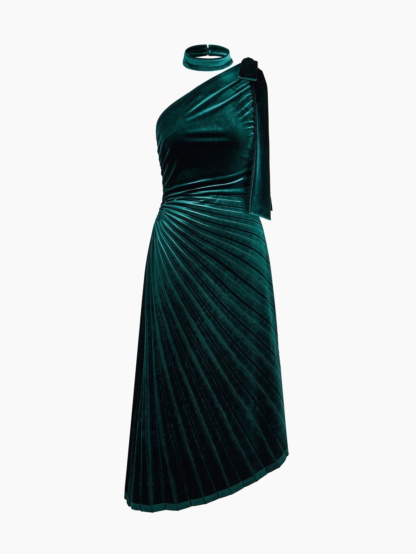 Soiréza VELVET BOW ONE SHOULDER RUCHED SIDE COCKTAIL DRESS WITH CHOKER