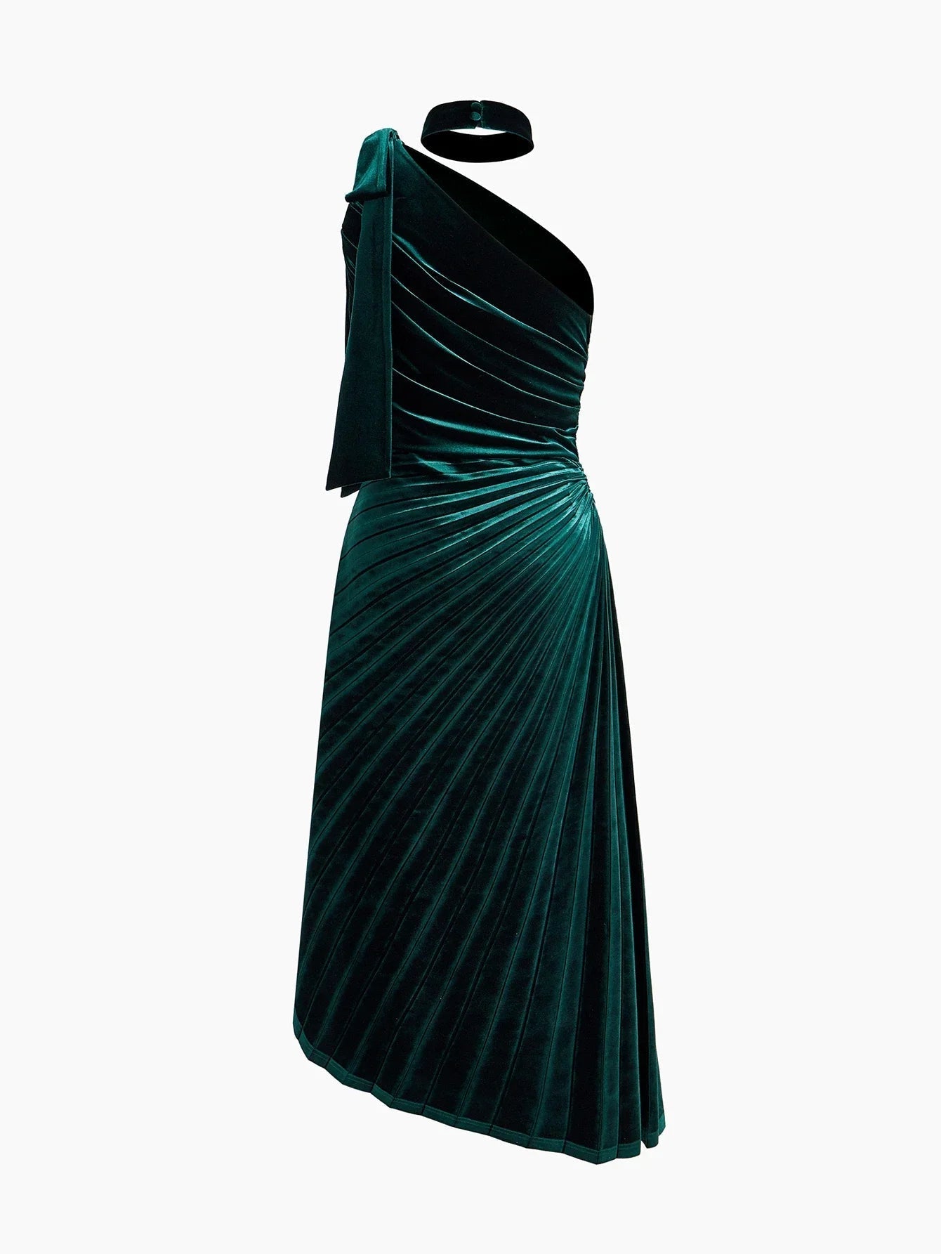 Soiréza VELVET BOW ONE SHOULDER RUCHED SIDE COCKTAIL DRESS WITH CHOKER