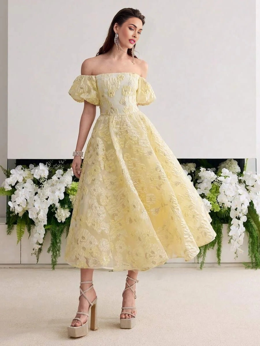 Soiréza WOMENS COLOR JACQUARD WEAVE OFF SHOULDER COCKTAIL DRESS