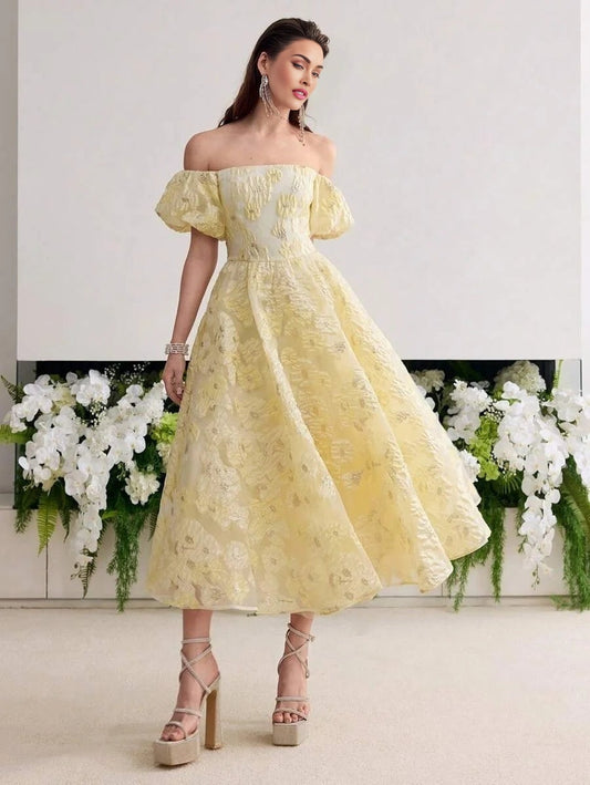 Soiréza WOMENS COLOR JACQUARD WEAVE OFF SHOULDER COCKTAIL DRESS