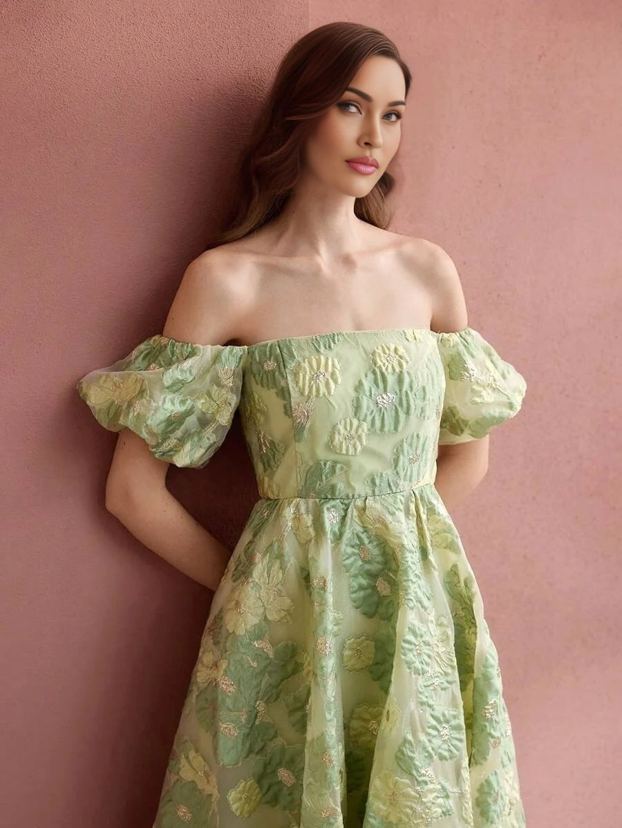 Soiréza WOMENS COLOR JACQUARD WEAVE OFF SHOULDER COCKTAIL DRESS