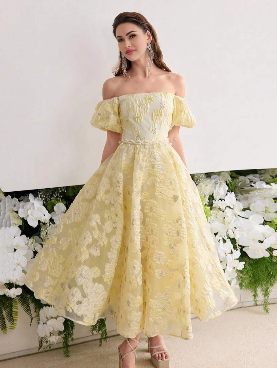 Soiréza WOMENS COLOR JACQUARD WEAVE OFF SHOULDER COCKTAIL DRESS