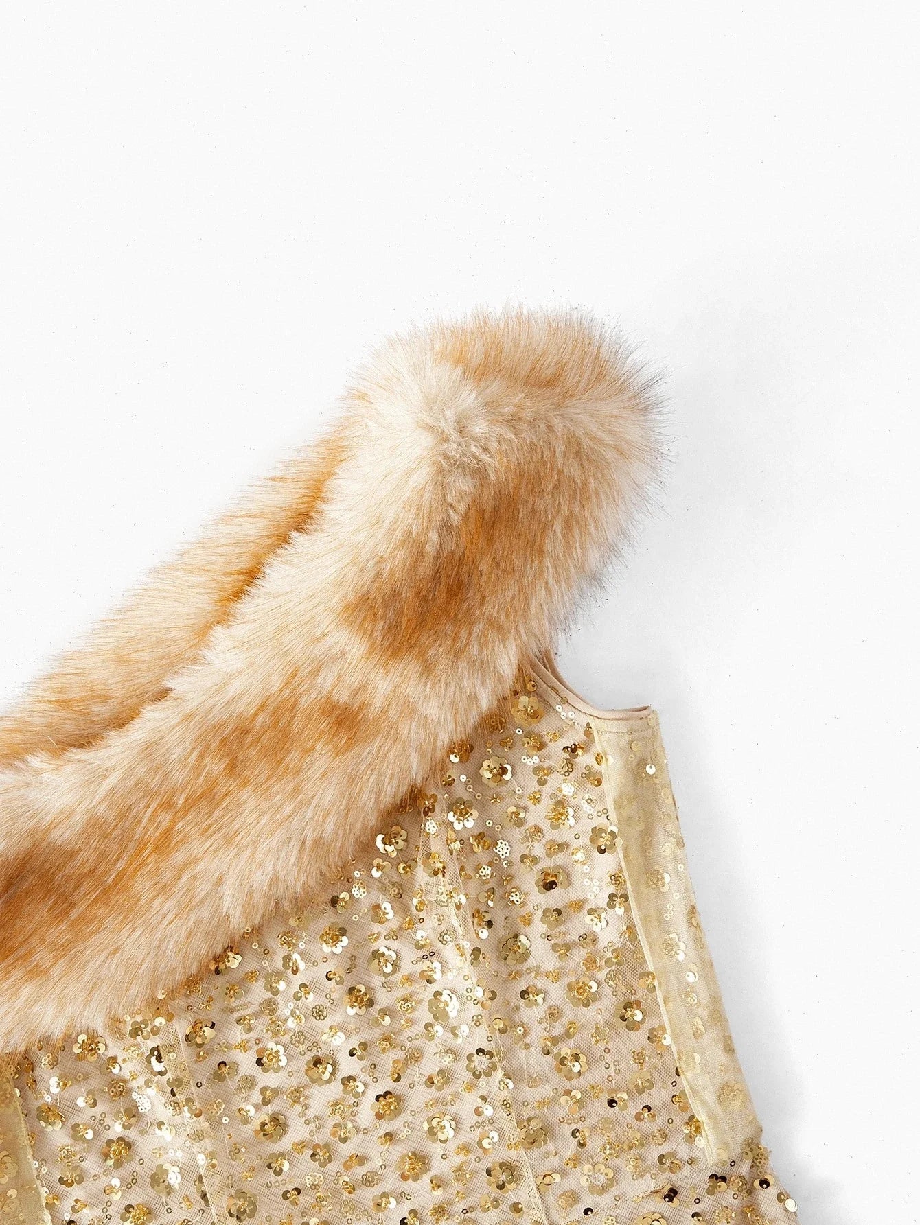 Soiréza WOMENS HEAVY BEADED EMBROIDERY FAUX FUR PATCHWORK ASYMMETRIC HEM LONG FORMAL DRESS