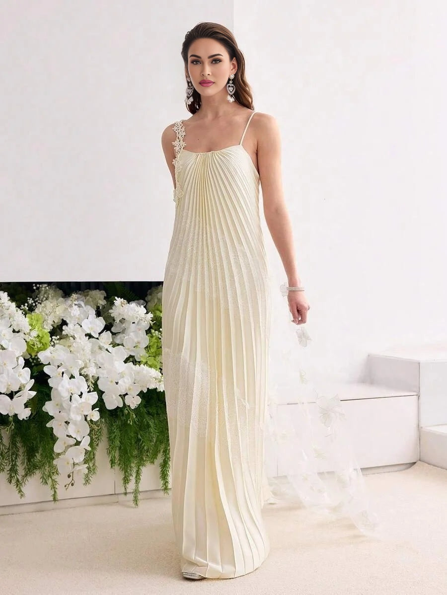 Soiréza WOMENS PLEATED LACE PATCHWORK MAXI FORMAL DRESS