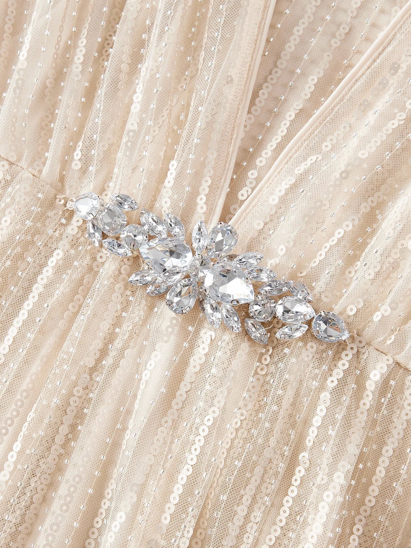 Soiréza WOMENS SEQUIN MESH RHINESTONE WAIST COCKTAIL DRESS LONG SLEEVE