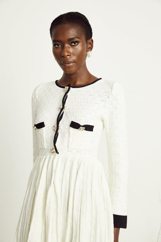 Solange white knitted pleated mini dress