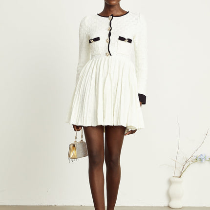 Solange white knitted pleated mini dress