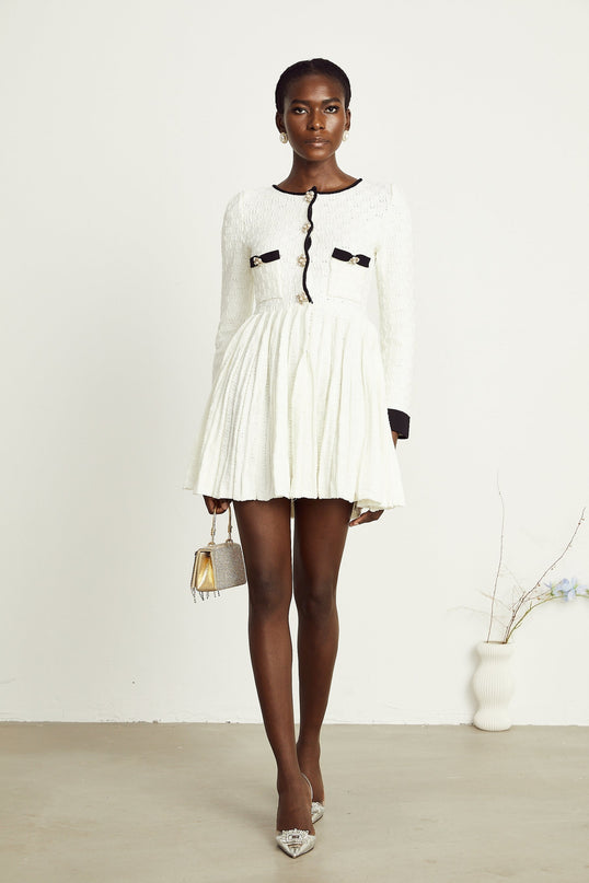 Solange white knitted pleated mini dress