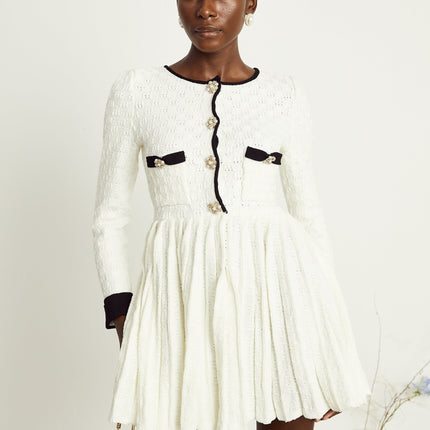 Solange white knitted pleated mini dress