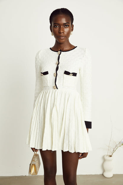 Solange white knitted pleated mini dress