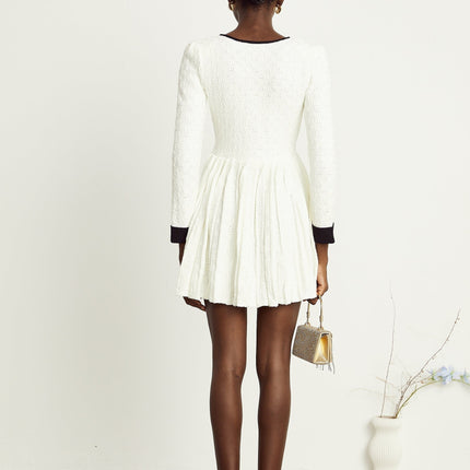 Solange white knitted pleated mini dress