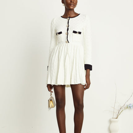 Solange white knitted pleated mini dress