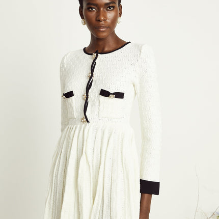 Solange white knitted pleated mini dress