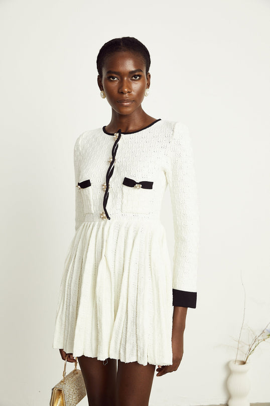 Solange white knitted pleated mini dress
