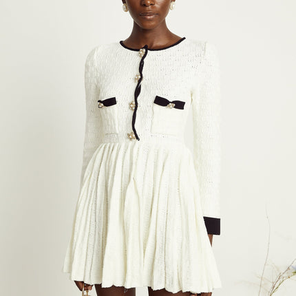 Solange white knitted pleated mini dress