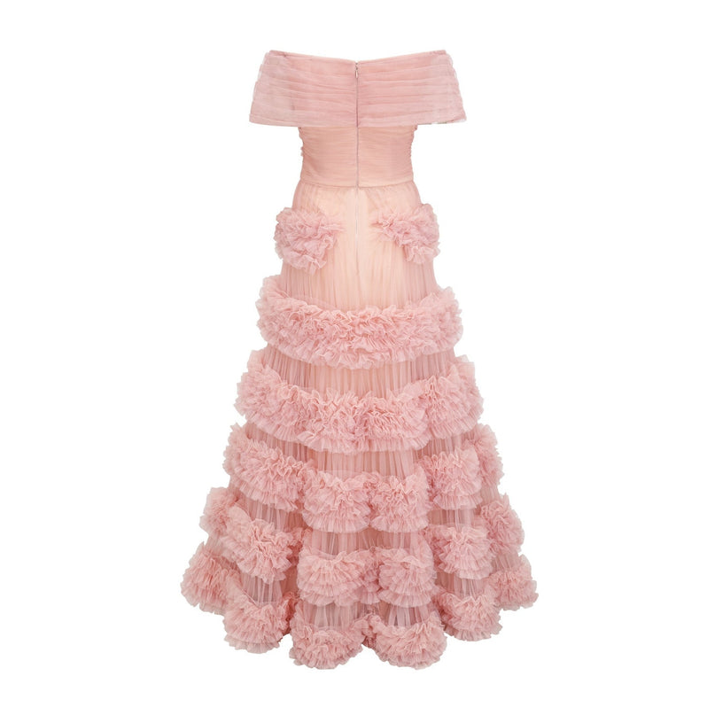Solène pink tiered maxi dress