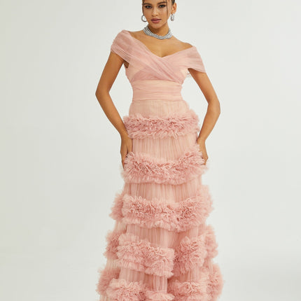 Solène pink tiered maxi dress