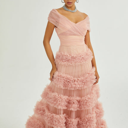 Solène pink tiered maxi dress