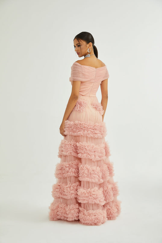 Solène pink tiered maxi dress