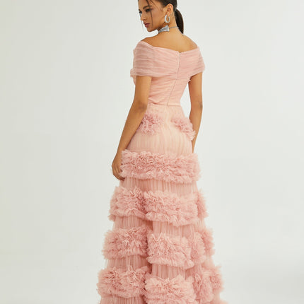 Solène pink tiered maxi dress