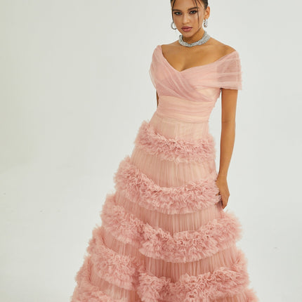 Solène pink tiered maxi dress