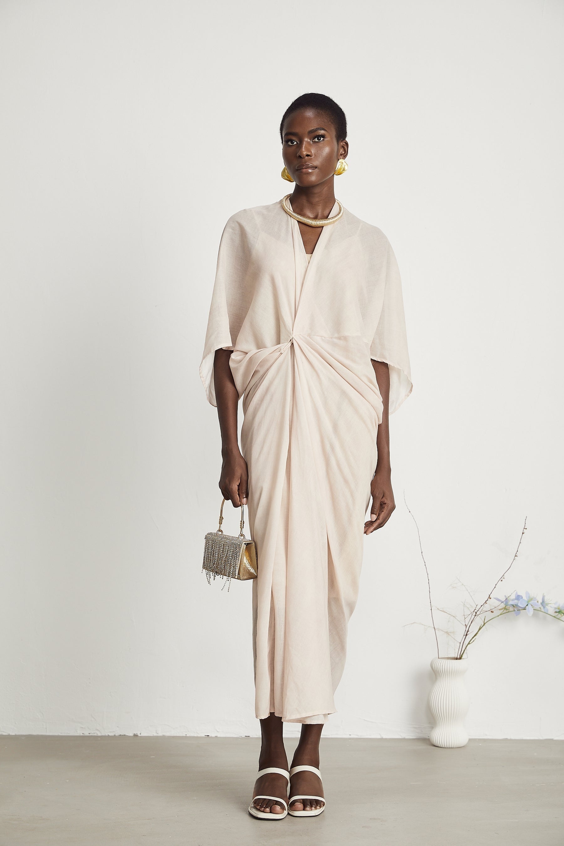 Solène semisheer Vneck midi dress