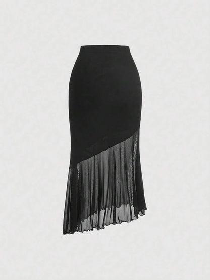 Solid Asymmetrical Hem Skirt