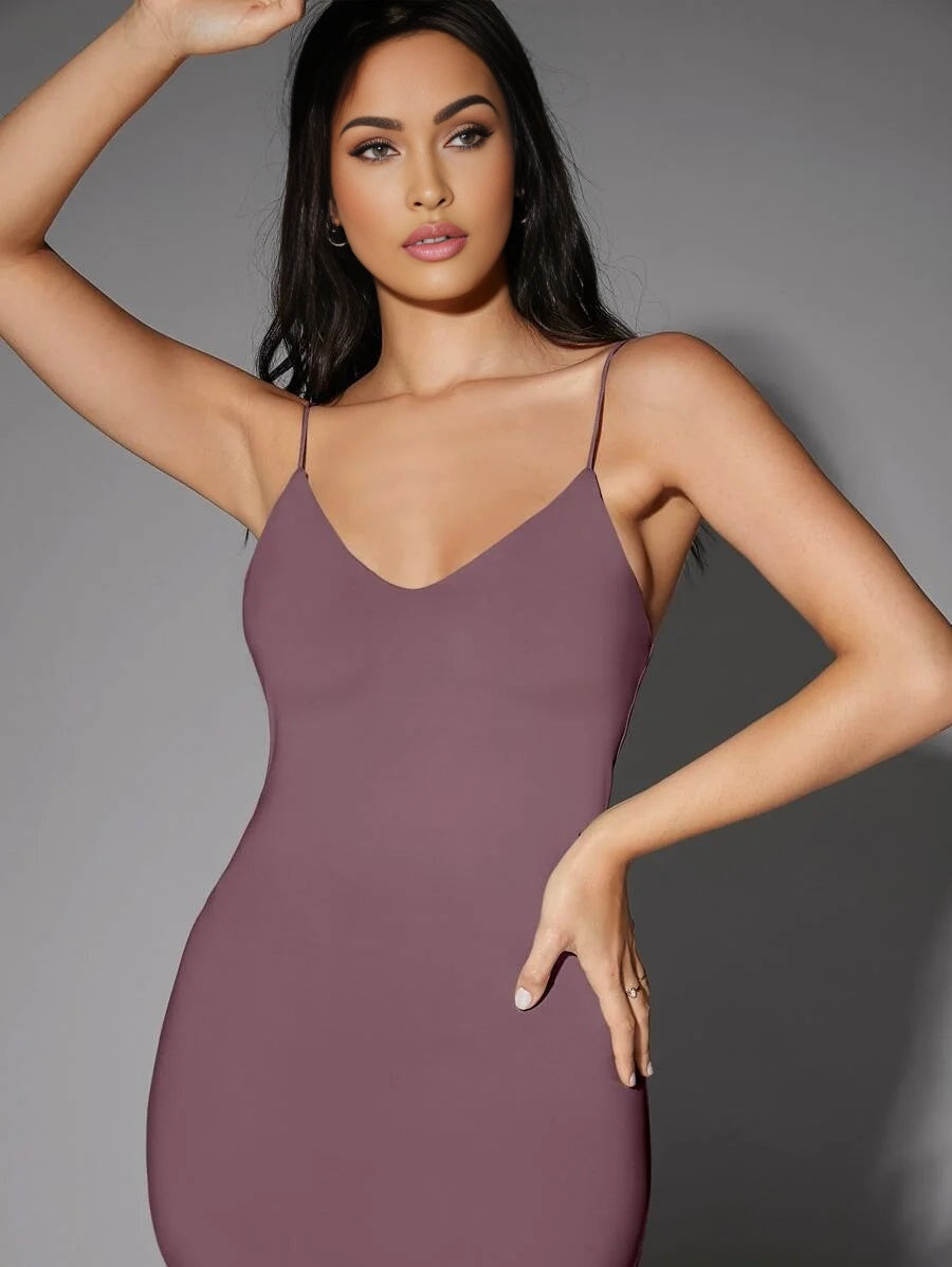 Solid Backless Bodycon Dress