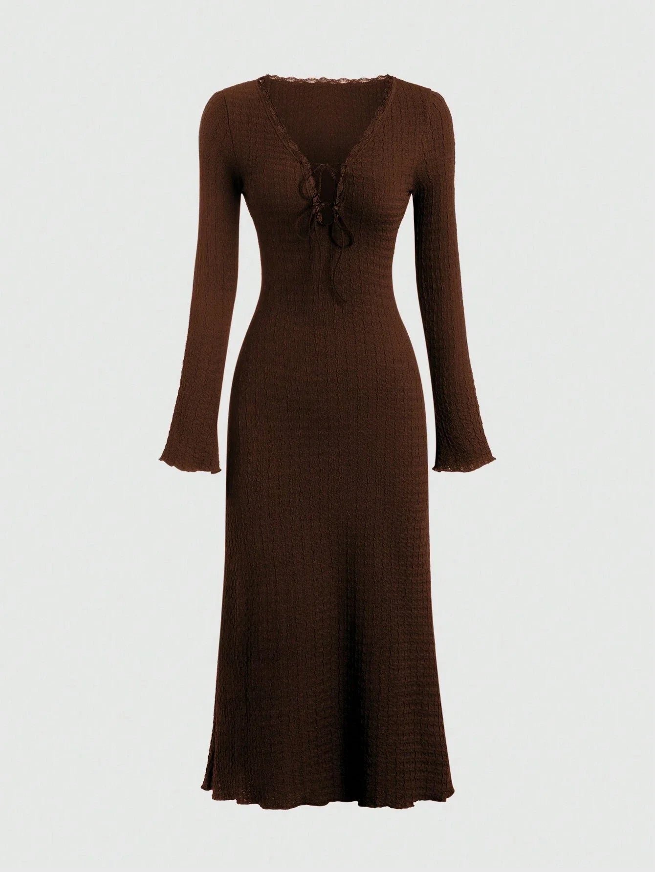 Solid Color Contrast Lace Cinching Waist ALine Dress Maxi Women Outfit