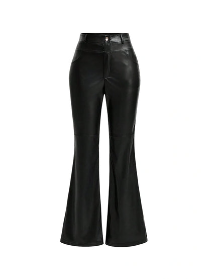 Solid Color Pu Leather Flared Pants