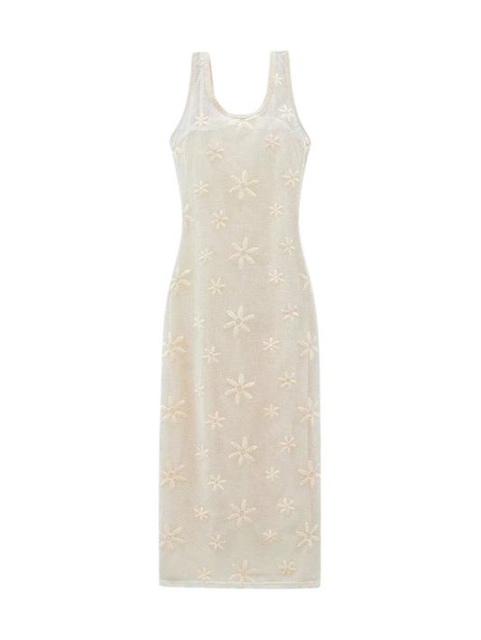 Adalgisa Maxi Dress with Floral Embroidery in Apricot