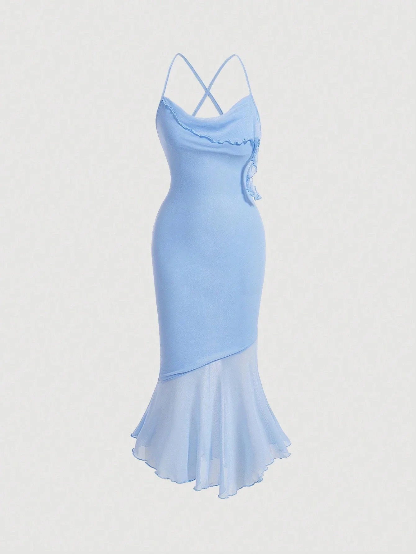 Solid Color Splice Mesh amp High Low Hem Cami Dress