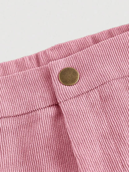 Solid Patch Pocket Corduroy Wide Leg Pink Spring Pants