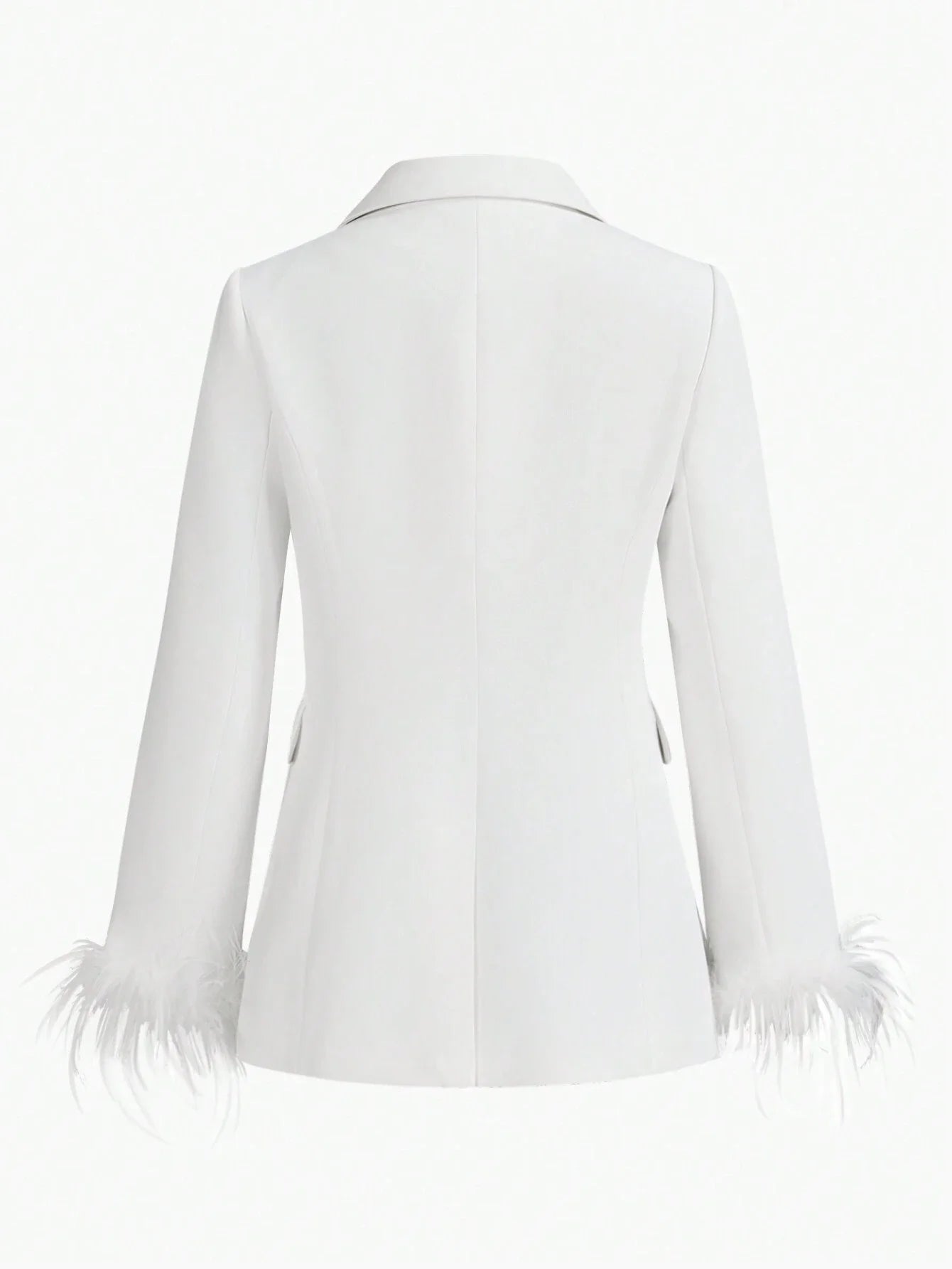 SOLID PEAK COLLAR CONTRAST FUZZY CUFF DOUBLE BREASTED PLACKET BLAZER