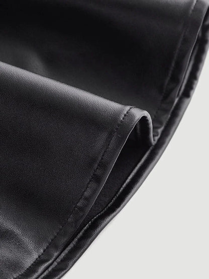 Solid PU Leather Skater Black Skirt