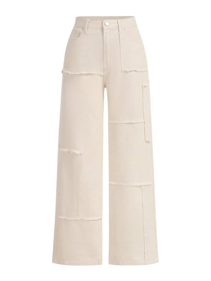 Solid Raw Trim Wide Leg Jeans