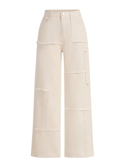 Solid Raw Trim Wide Leg Jeans